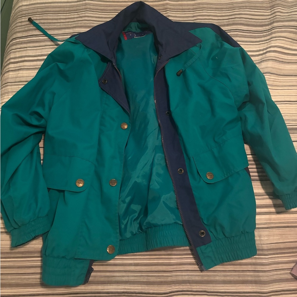 Navy and aqua blue windbreaker